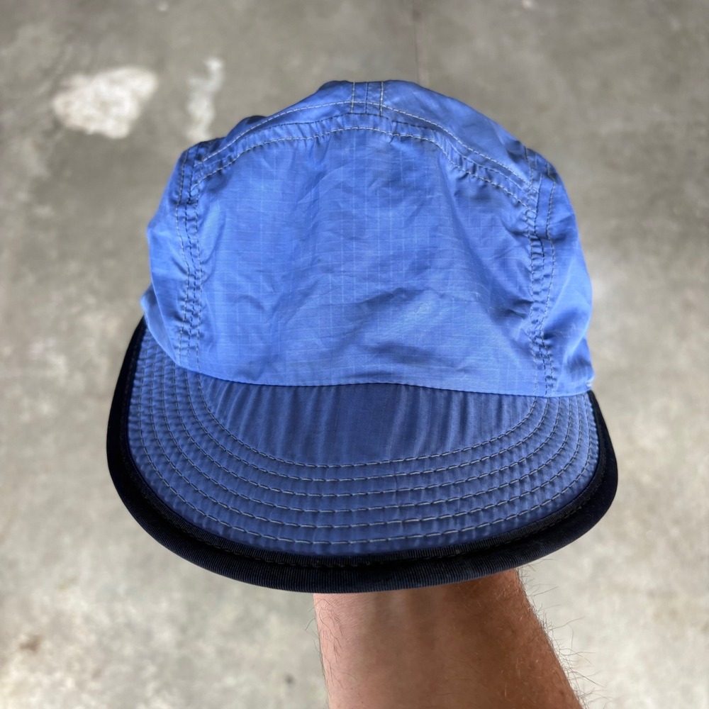 Vintage Patagonia 5 Panel Cycling Cap Large Blue Duck Bill Chin Strap 90s USA